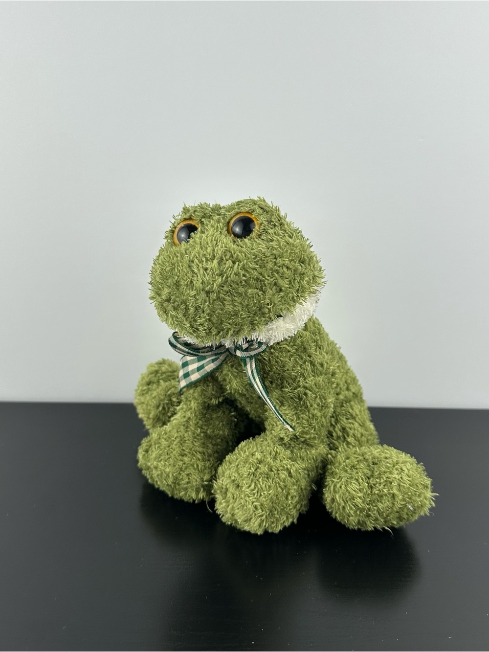 Animal Adventure Green Frog Toad 7” Gingham Ribbon Bow Beanie Plush Stuffed